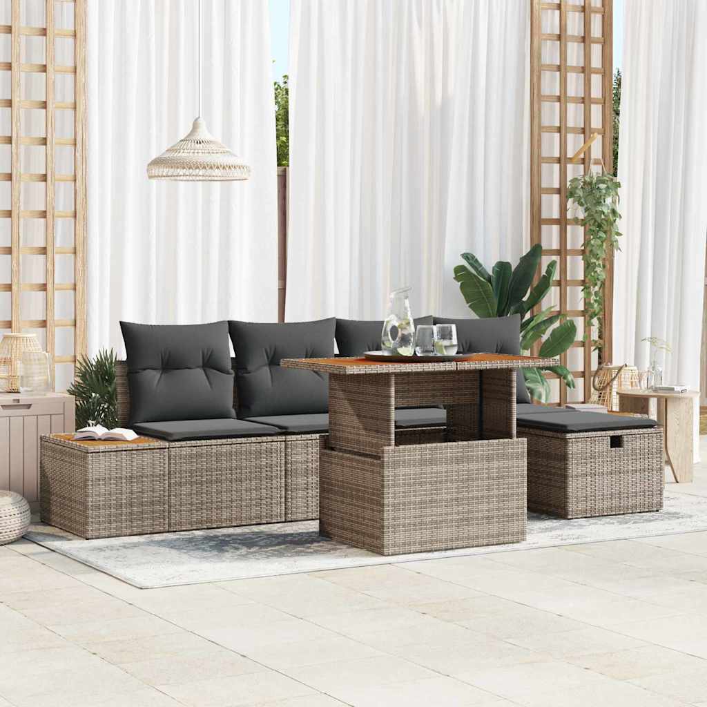 vidaXL Conjunto de sofá de jardín 6 uds. Gris ratán sintético