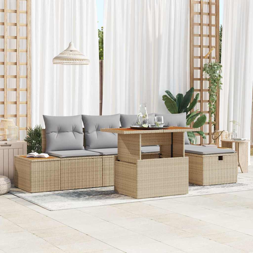 vidaXL Conjunto de sofá de jardín 6 uds. Beige ratán sintético