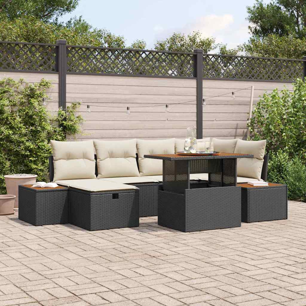 vidaXL Conjunto de sofá de jardín 7 uds. Negro ratán sintético