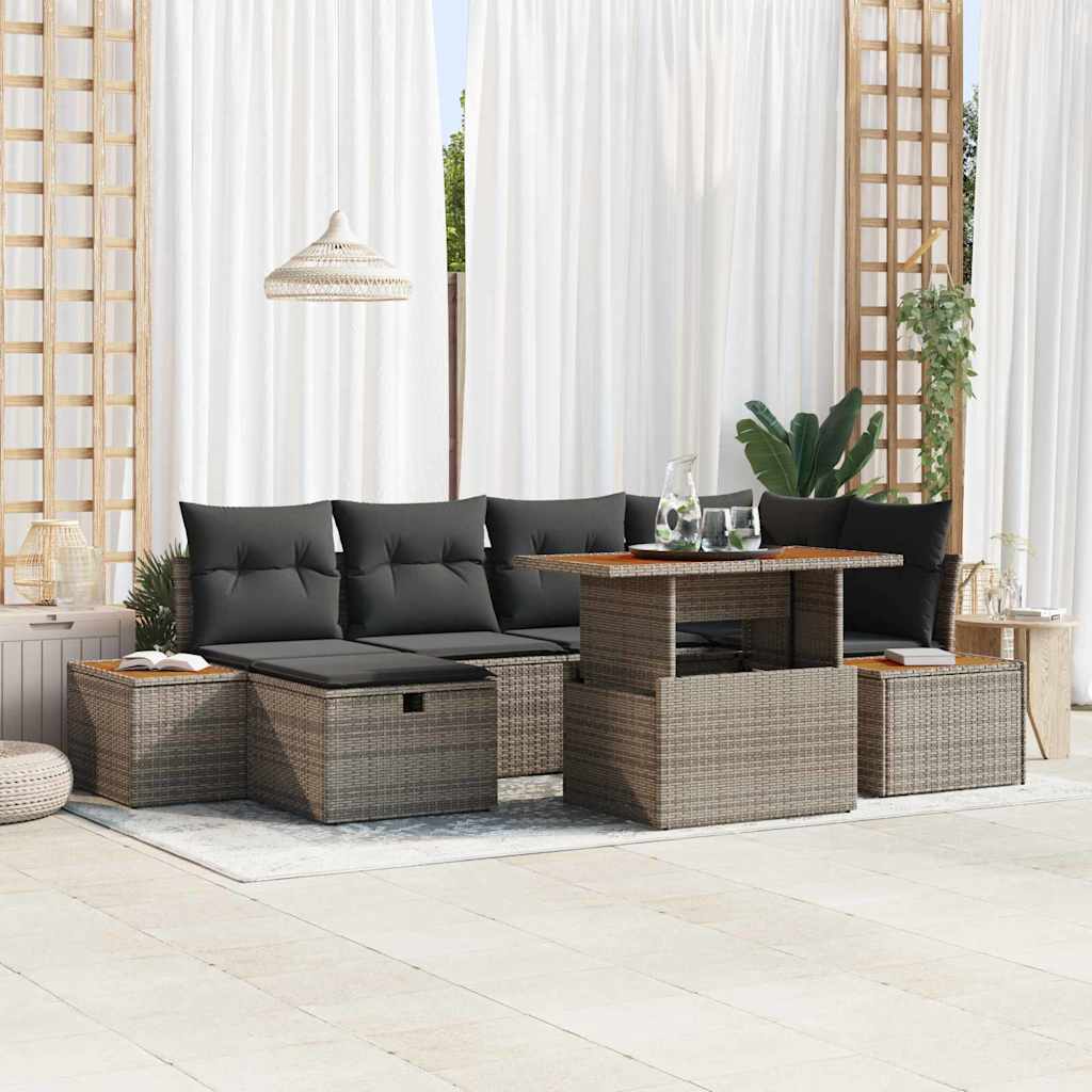 vidaXL Conjunto de sofá de jardín 7 uds. Gris ratán sintético