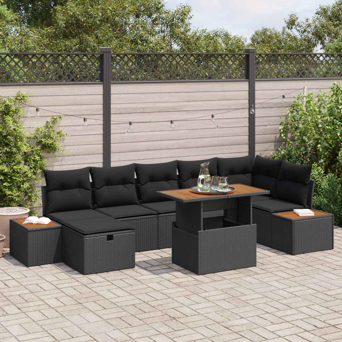 vidaXL Conjunto de sofá de jardín 8 uds. Negro ratán sintético