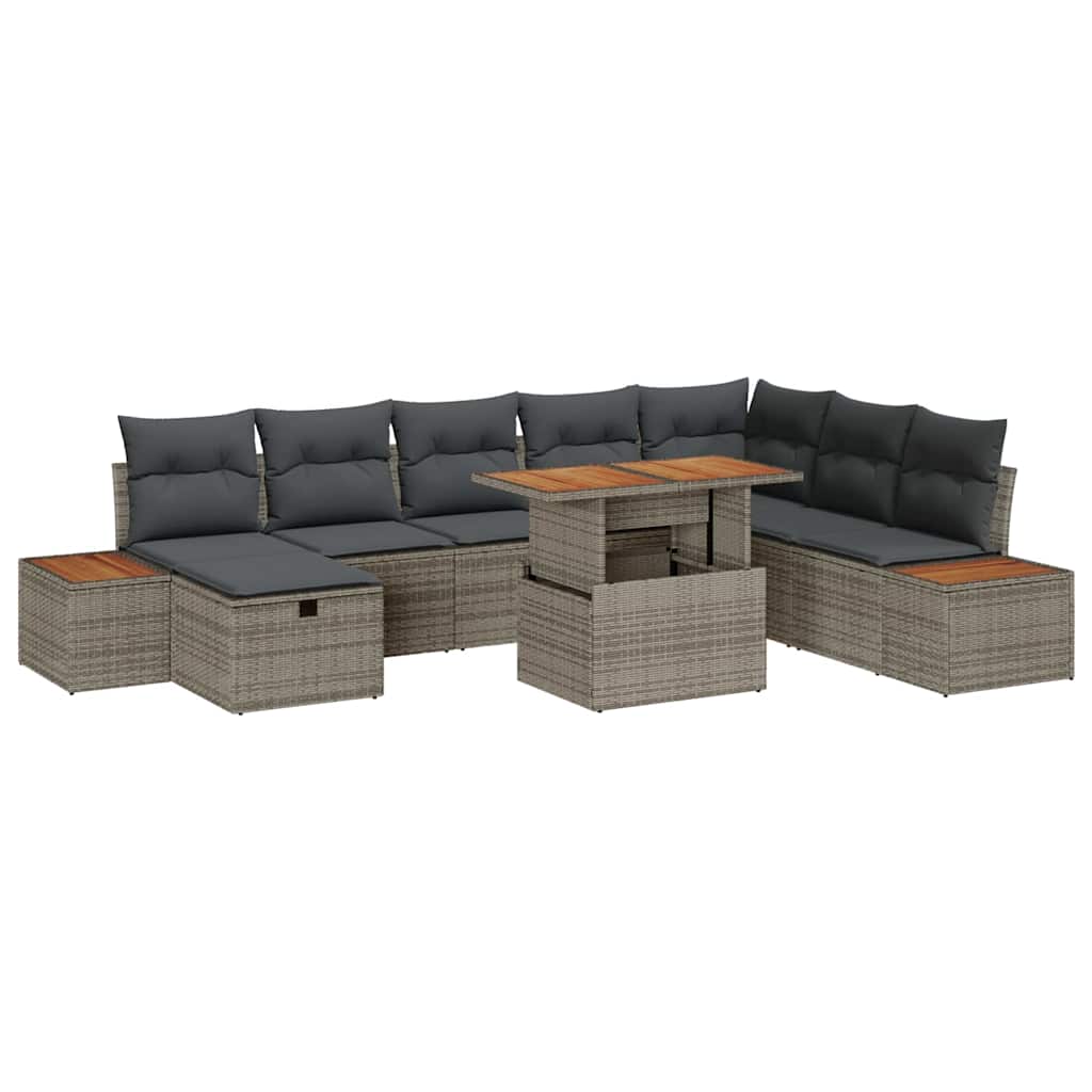 vidaXL Conjunto de sofás de jardín 9 uds. Gris ratán sintético