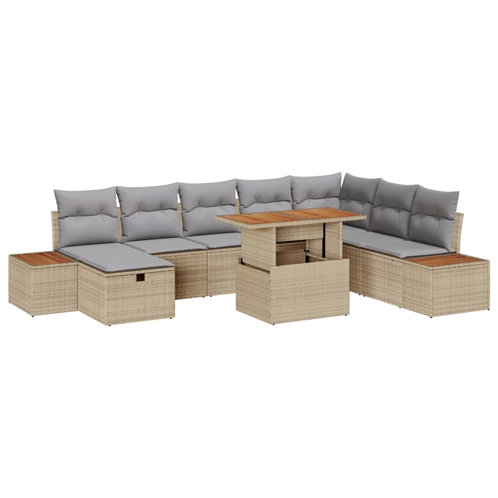 vidaXL Conjunto de sofás de jardín 9 uds. Beige ratán sintético