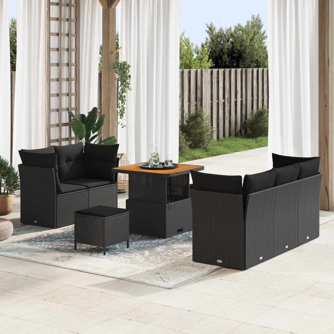vidaXL Conjunto de sofá de jardín 8 uds. Negro ratán sintético