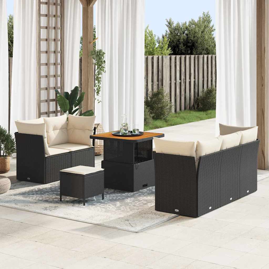 vidaXL Conjunto de sofá de jardín 8 uds. Negro ratán sintético