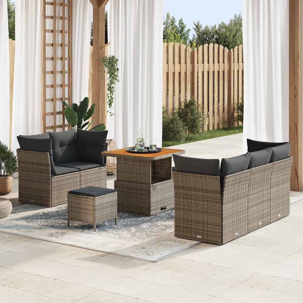 vidaXL Conjunto de sofá de jardín 8 uds. Gris ratán sintético