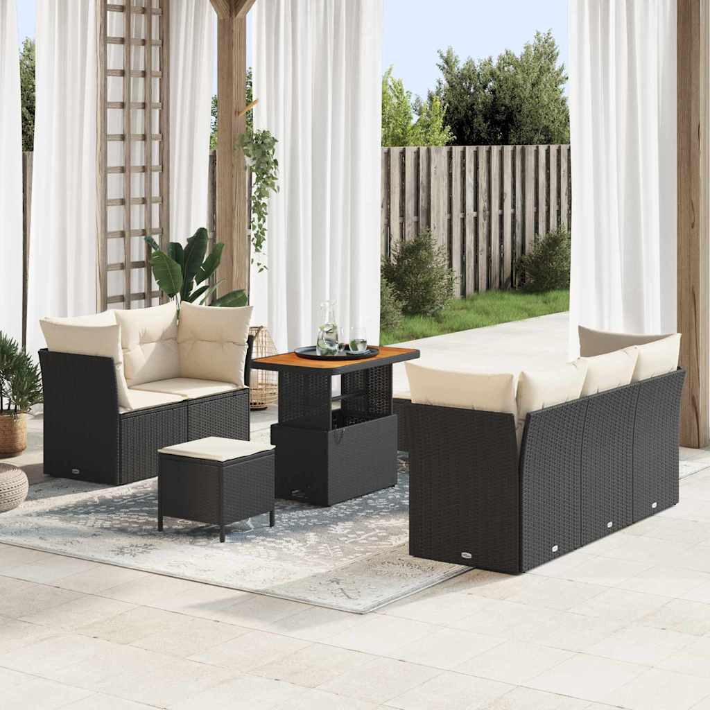 vidaXL Conjunto de sofá de jardín 8 uds. Negro ratán sintético