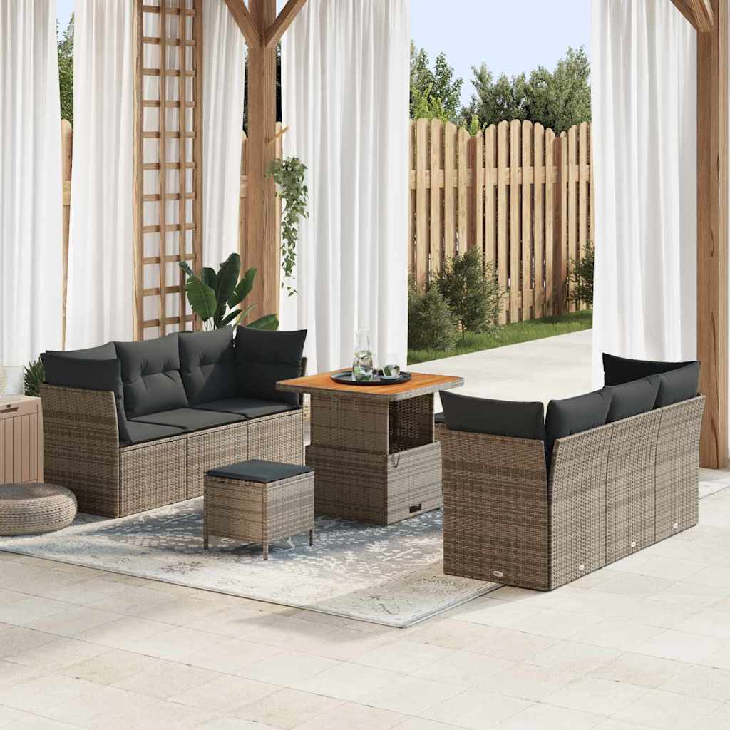 vidaXL Conjunto de sofá de jardín 9 uds. Gris ratán sintético