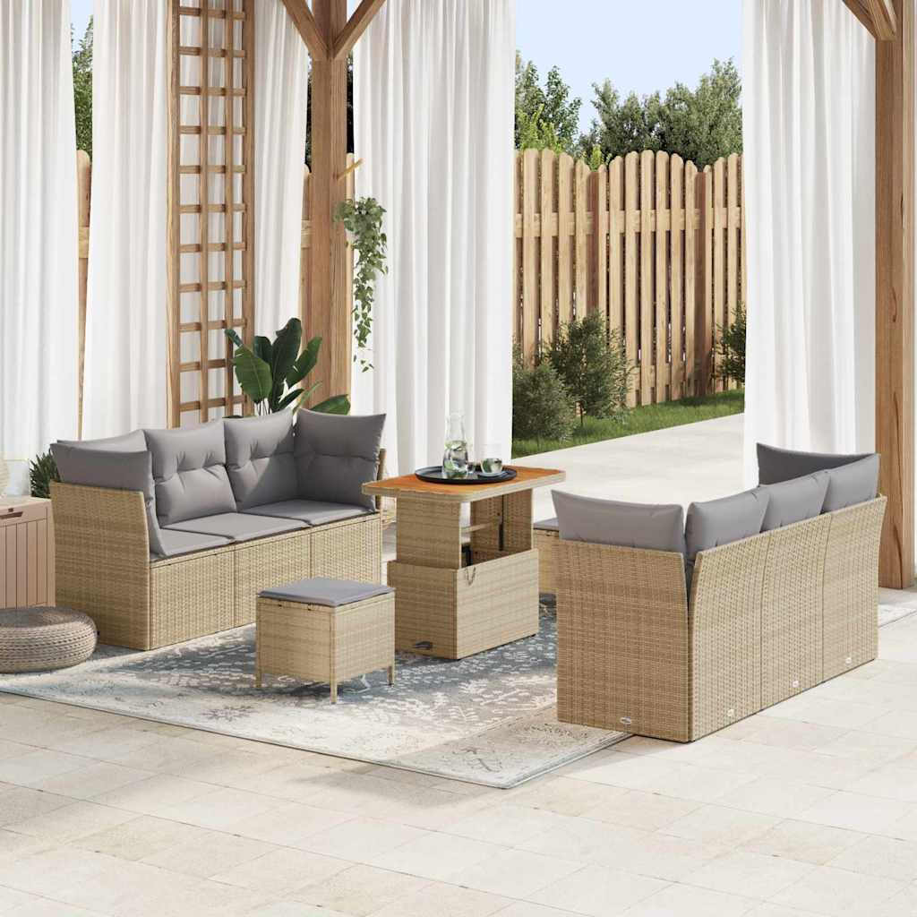 vidaXL Conjunto de sofá de jardín 9 uds. Beige ratán sintético