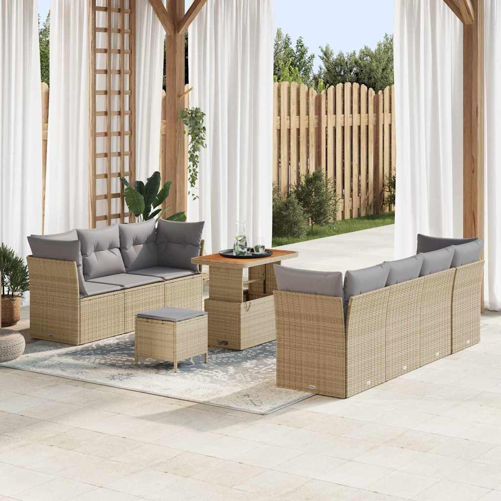 vidaXL Conjunto de sofás de jardín 10 uds. Beige ratán sintético