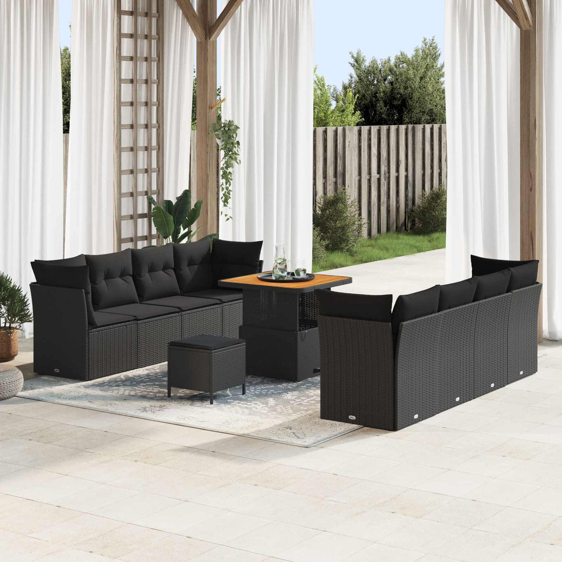 vidaXL Conjunto de sofás de jardín 11 uds. Negro ratán sintético