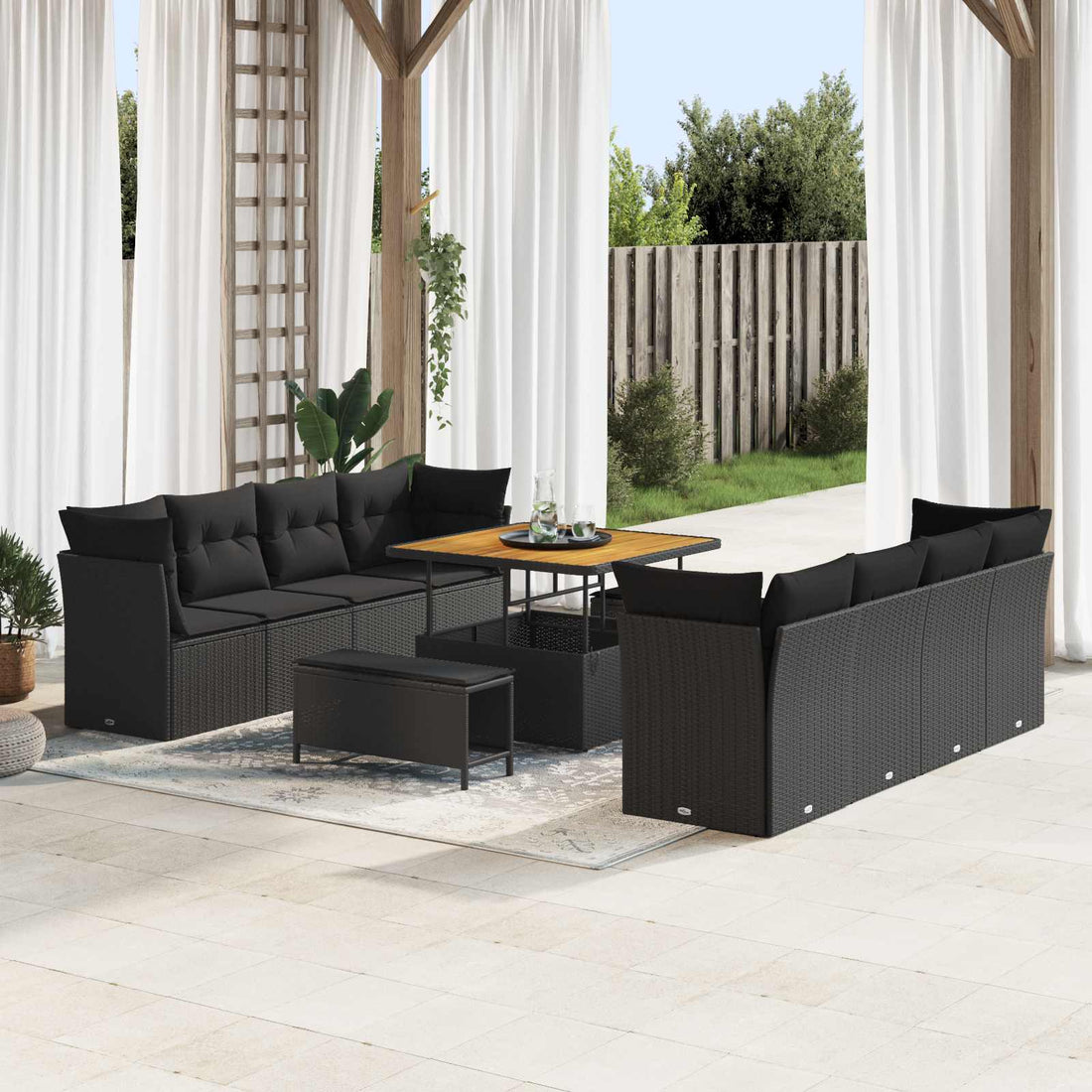 vidaXL Conjunto de sofás de jardín 11 uds. Negro ratán sintético