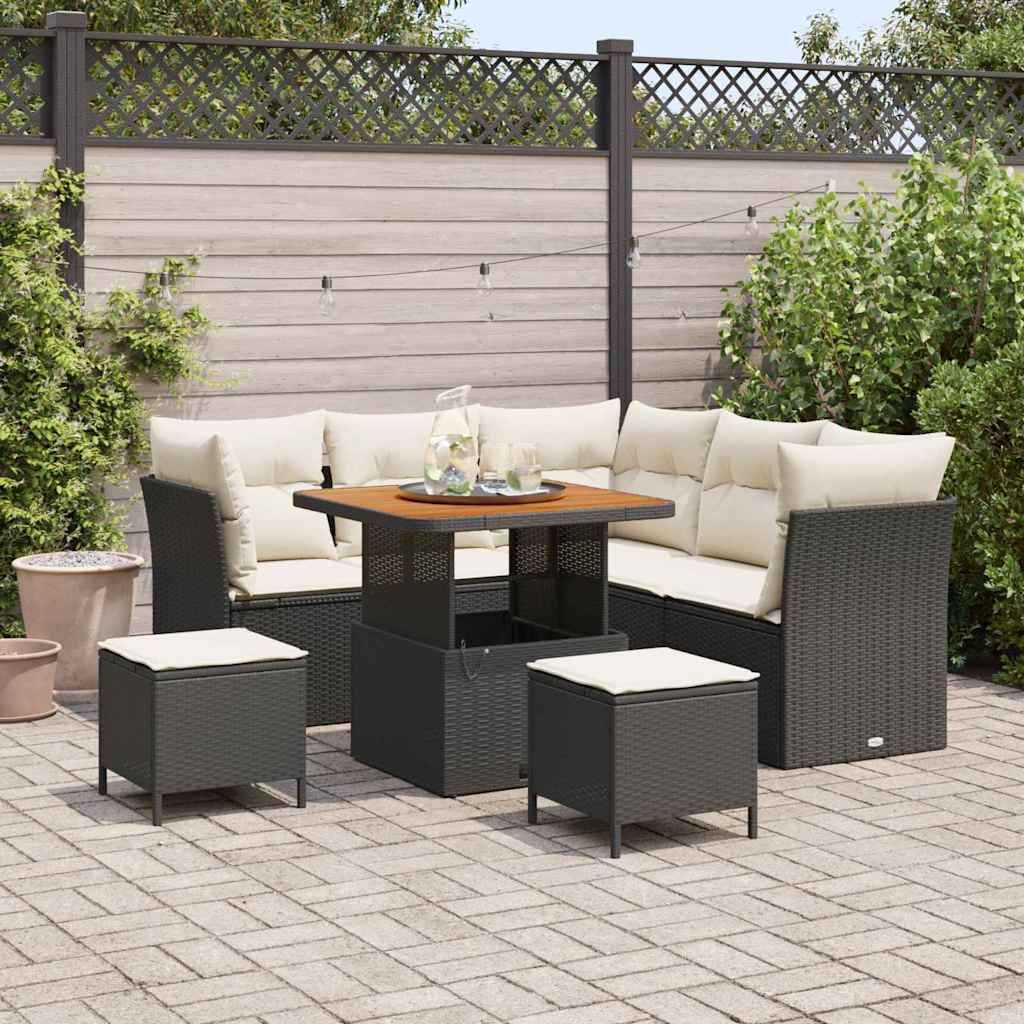 vidaXL Conjunto de sofás de jardín 8 uds. Negro ratán sintético