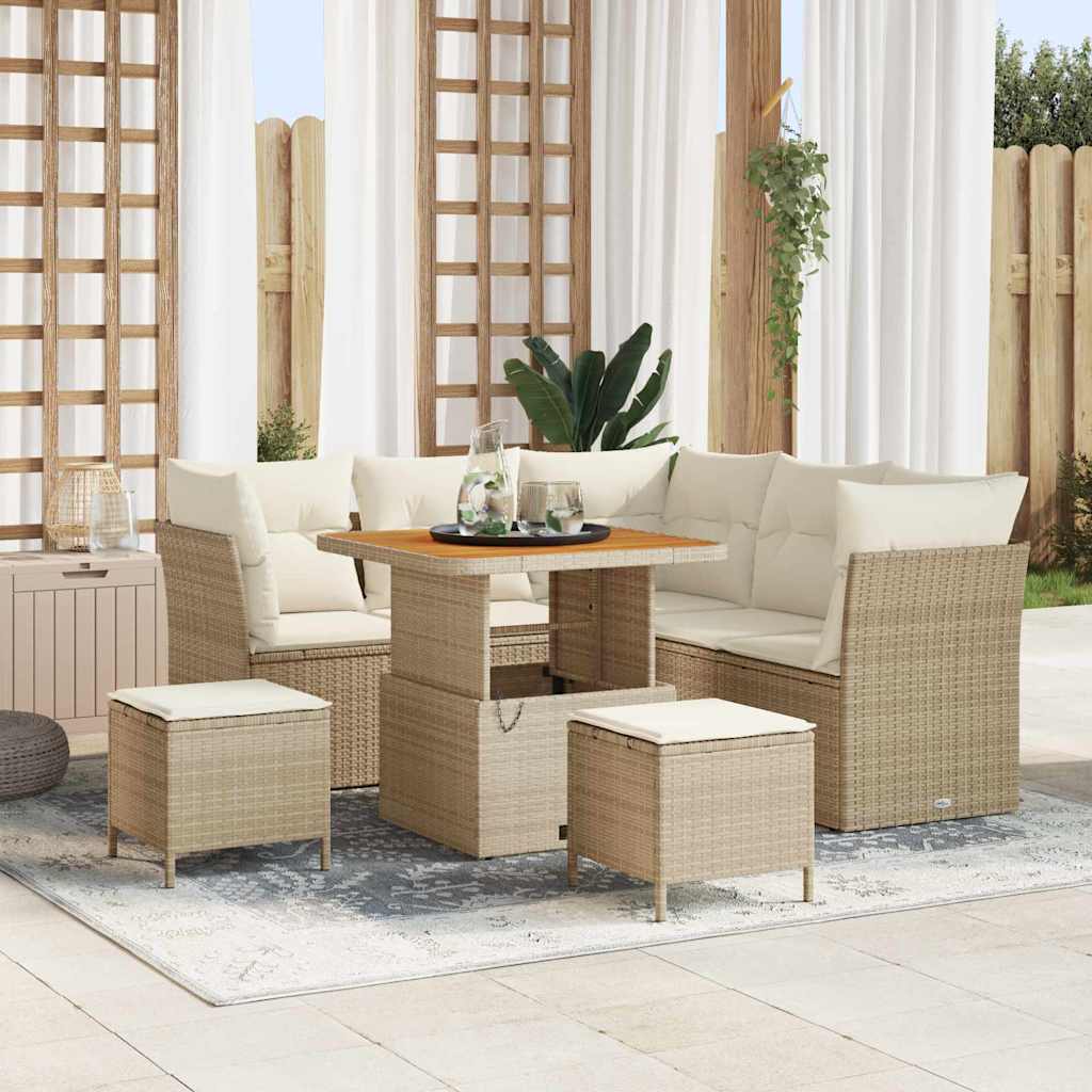 vidaXL Conjunto de sofás de jardín 8 uds. Beige ratán sintético