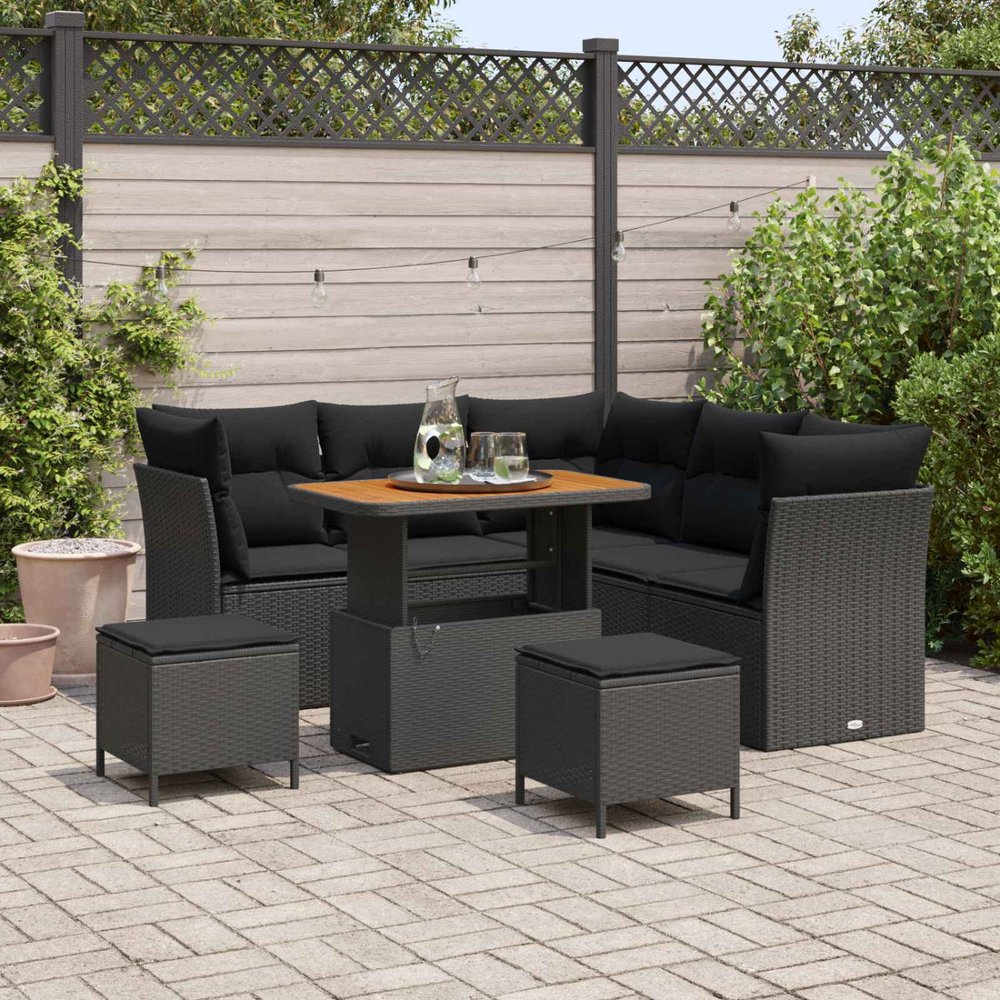 vidaXL Conjunto de sofás de jardín 8 uds. Negro ratán sintético