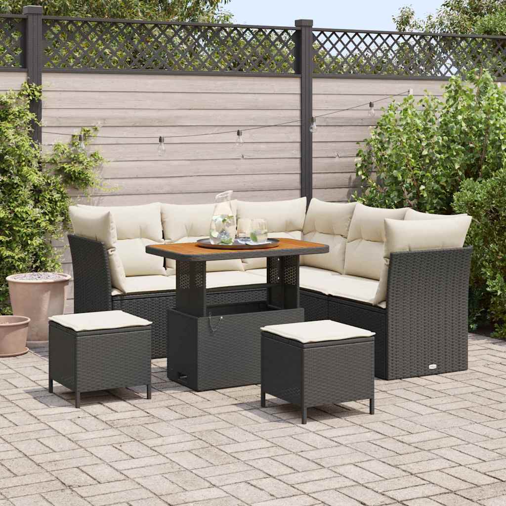 vidaXL Conjunto de sofás de jardín 8 uds. Negro ratán sintético