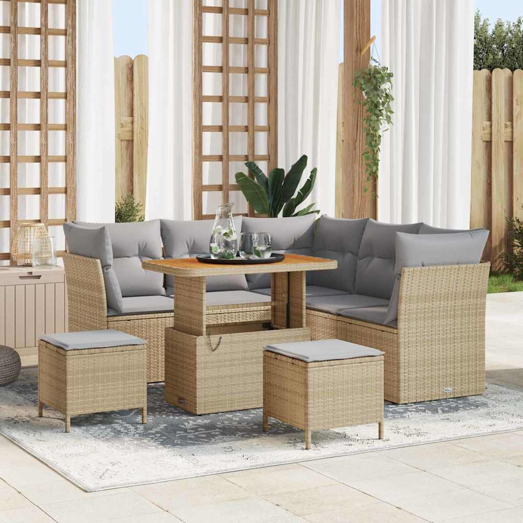 vidaXL Conjunto de sofás de jardín 8 uds. Beige ratán sintético