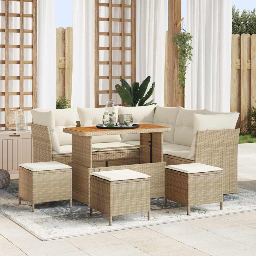 vidaXL Conjunto de sofás de jardín 9 uds. Beige ratán sintético