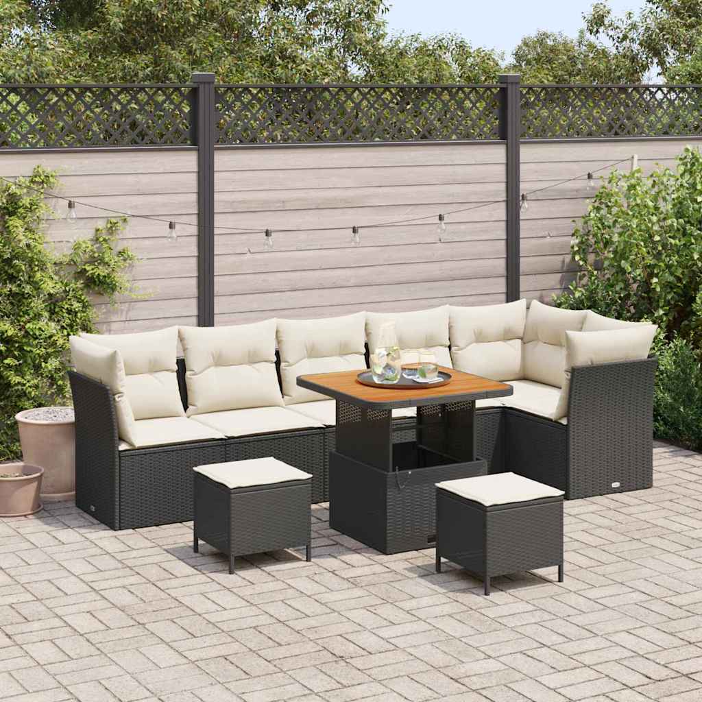 vidaXL Conjunto de sofás de jardín 9 uds. Negro ratán sintético