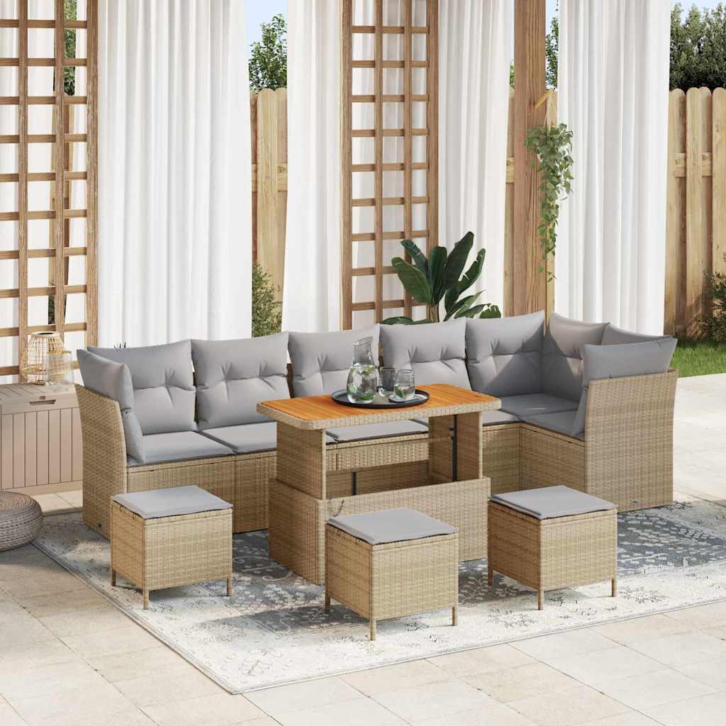 vidaXL Conjunto de sofás de jardín 10 uds. Beige ratán sintético