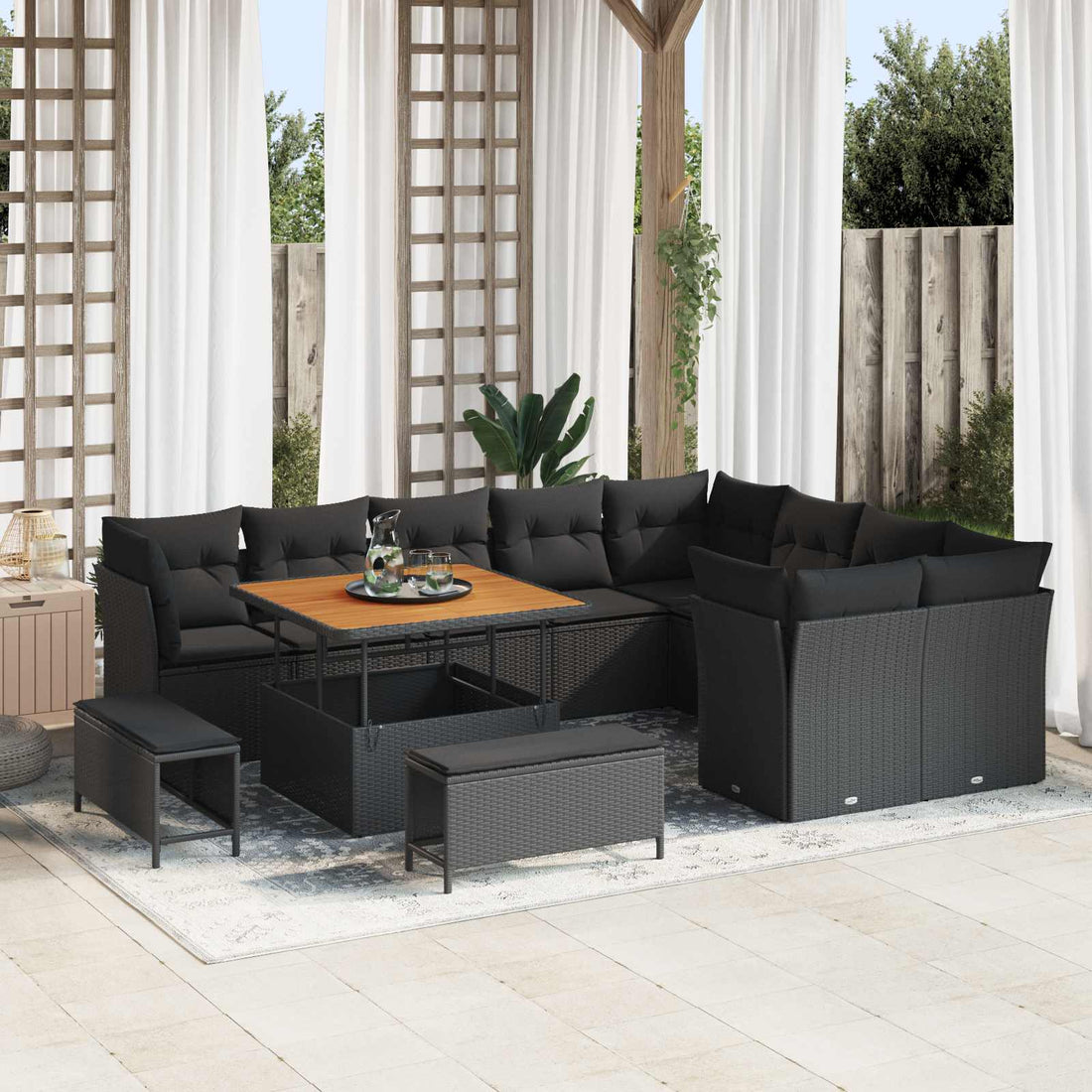 vidaXL Conjunto de sofás de jardín 12 uds. Negro ratán sintético