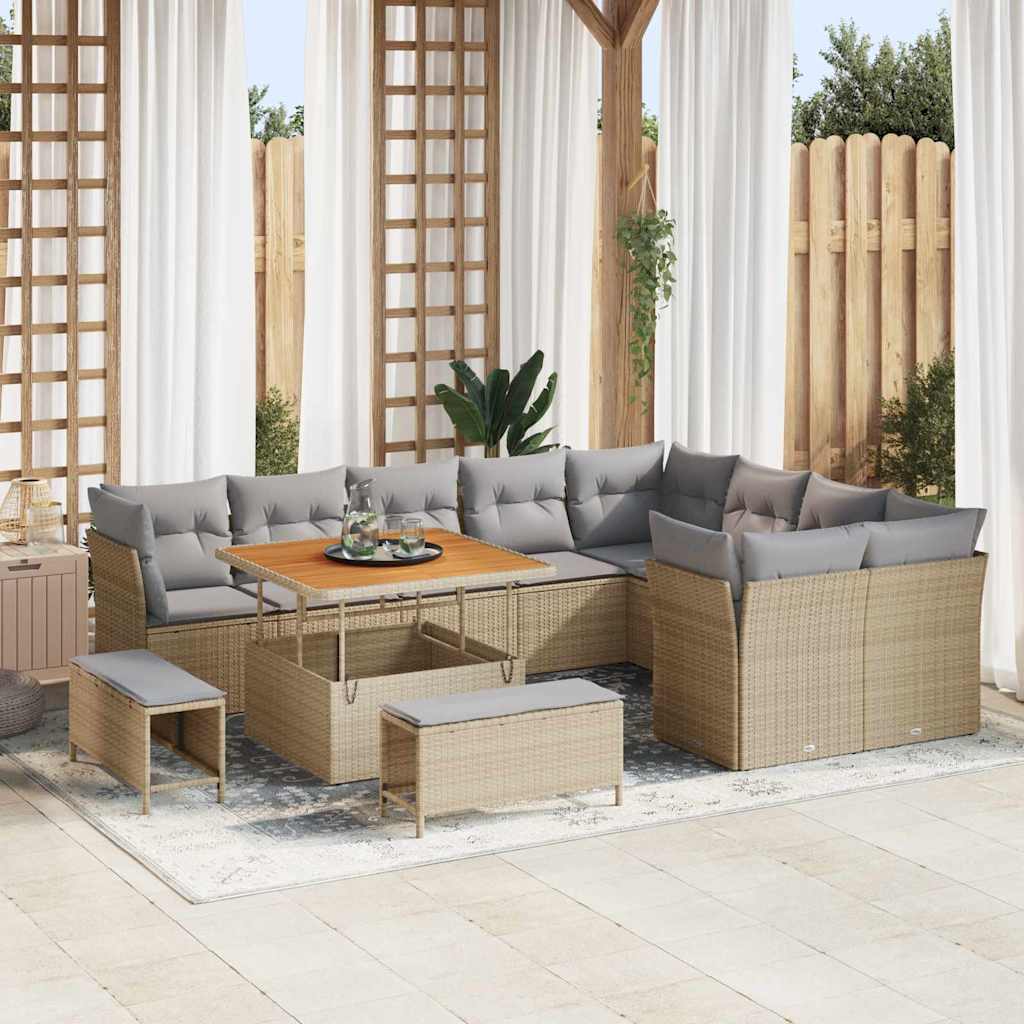 vidaXL Conjunto de sofás de jardín 12 uds. Beige ratán sintético