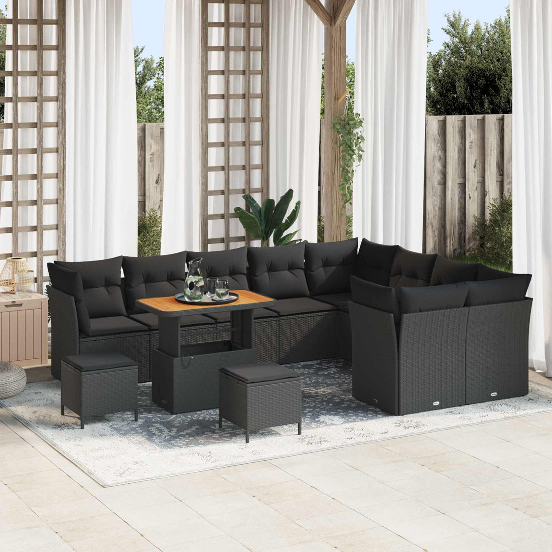 vidaXL Conjunto de sofás de jardín 12 uds. Negro ratán sintético