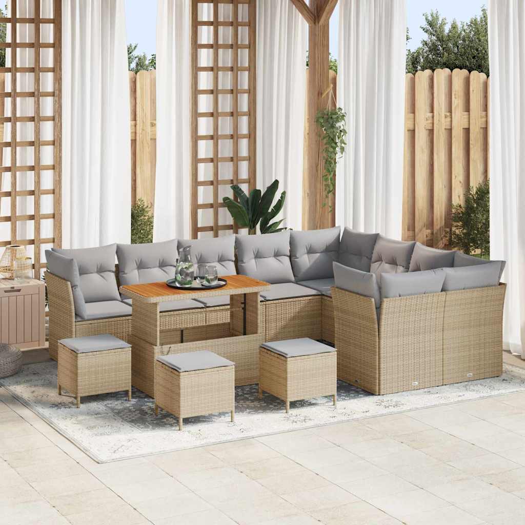 vidaXL Conjunto de sofás de jardín 13 uds. Beige ratán sintético
