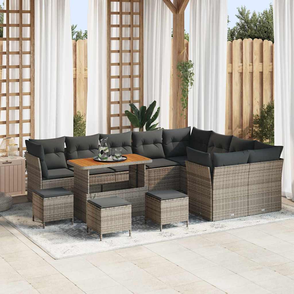 vidaXL Conjunto de sofás de jardín 13 uds. Gris ratán sintético