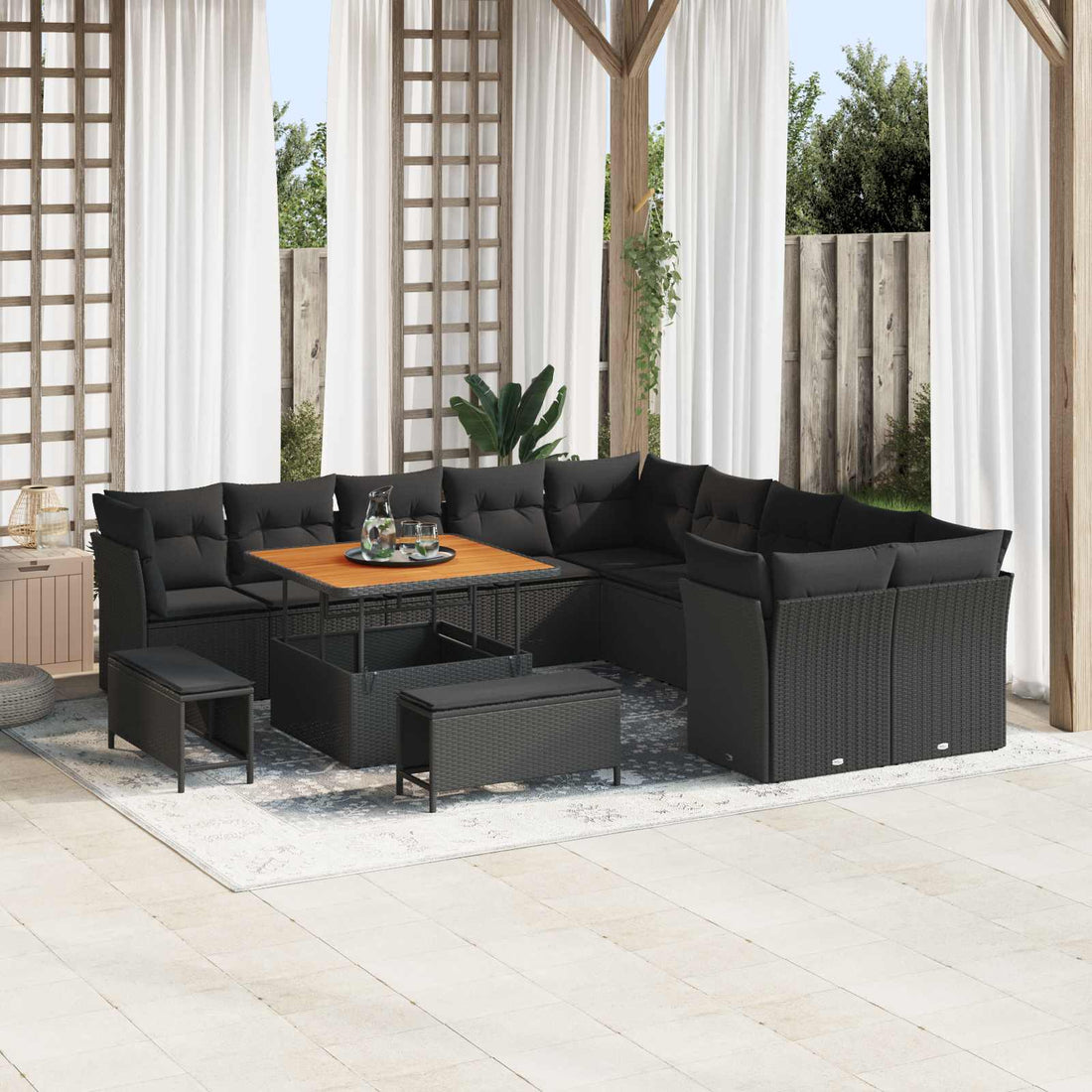 vidaXL Conjunto de sofás de jardín 13 uds. Negro ratán sintético