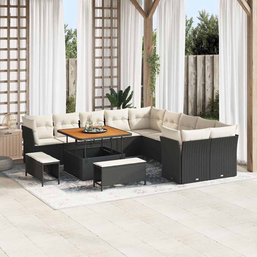 vidaXL Conjunto de sofás de jardín 13 uds. Negro ratán sintético