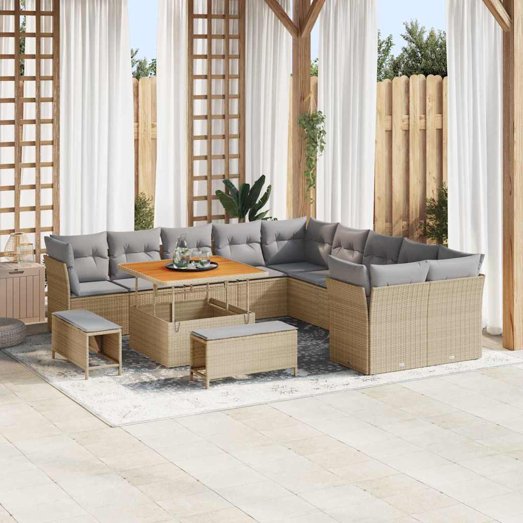vidaXL Conjunto de sofás de jardín 13 uds. Beige ratán sintético