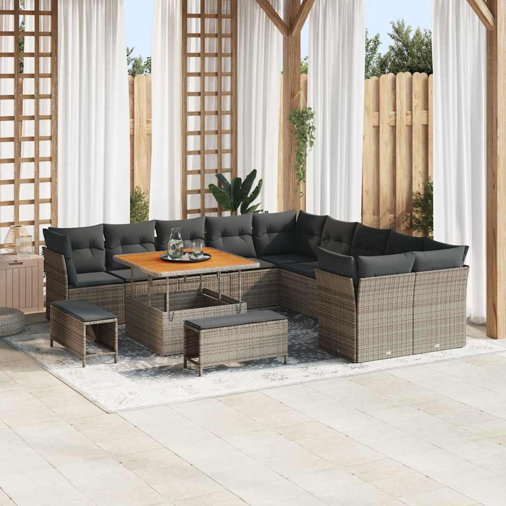 vidaXL Conjunto de sofás de jardín 13 uds. Gris ratán sintético