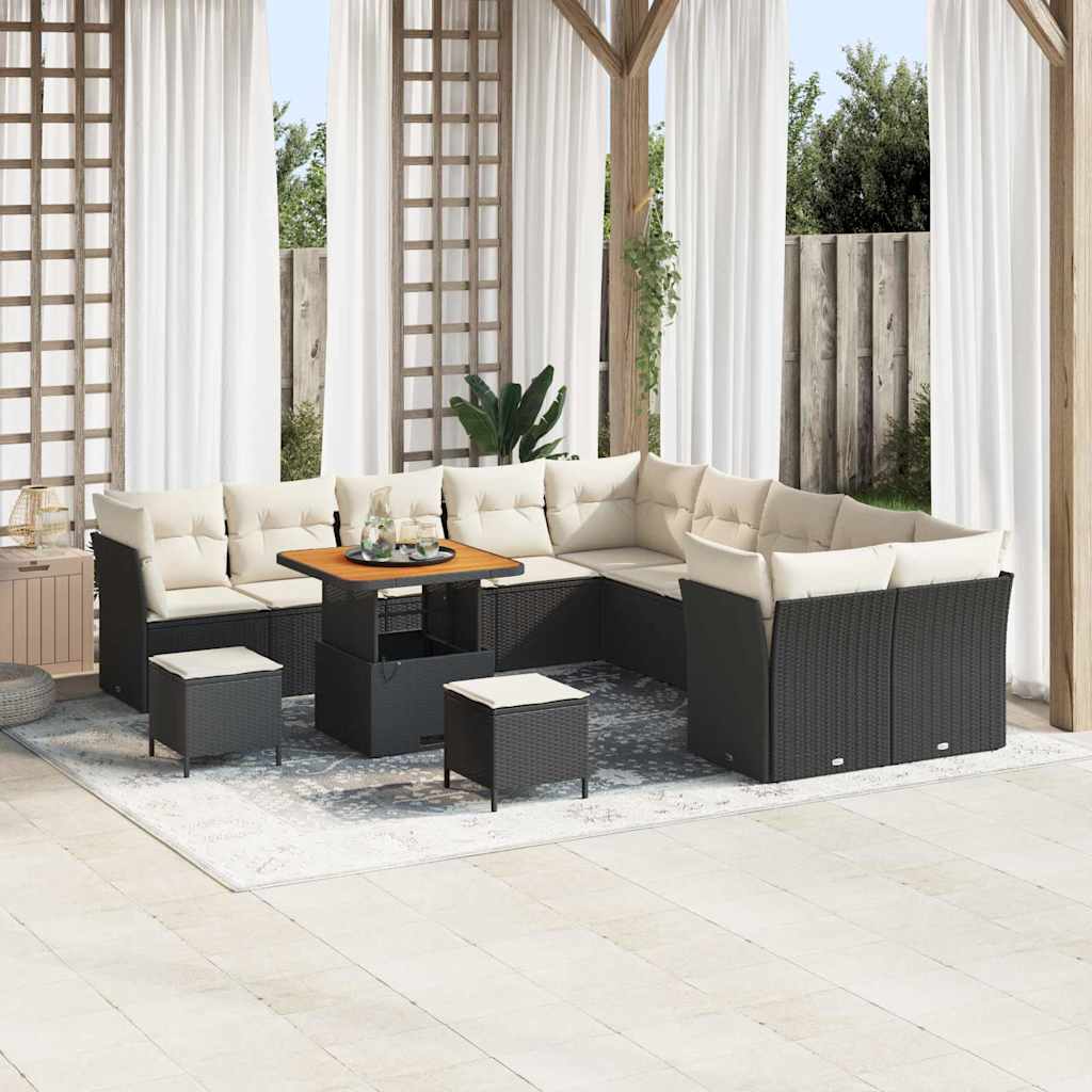 vidaXL Conjunto de sofás de jardín 13 uds. Negro ratán sintético