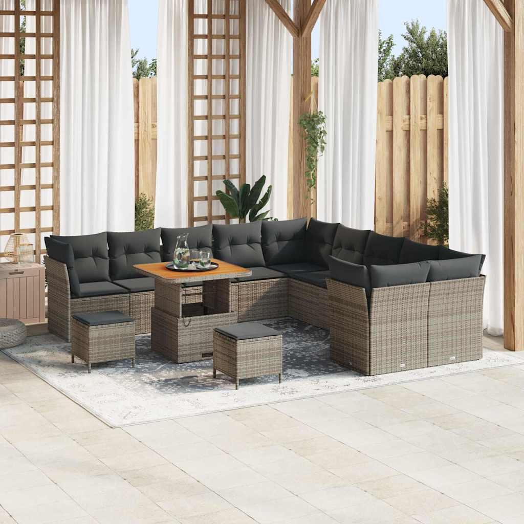 vidaXL Conjunto de sofás de jardín 13 uds. Gris ratán sintético
