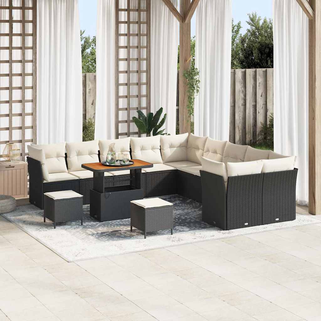 vidaXL Conjunto de sofás de jardín 13 uds. Negro ratán sintético
