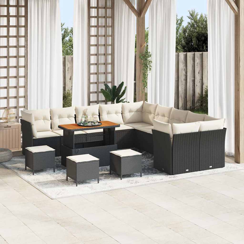 vidaXL Conjunto de sofás de jardín 14 uds. Negro ratán sintético