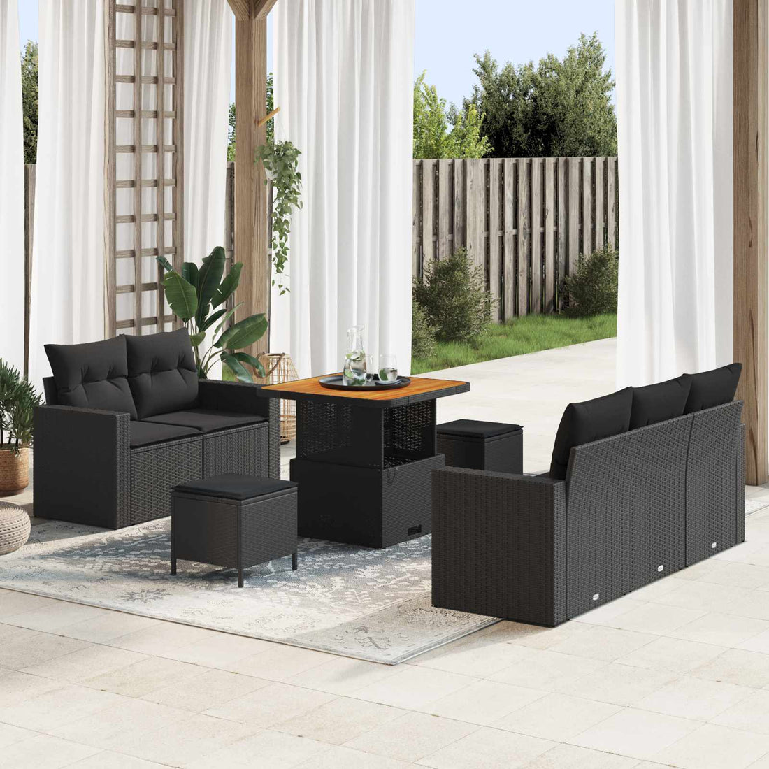 vidaXL Conjunto de sofá de jardín 8 pcs Negro ratán sintético