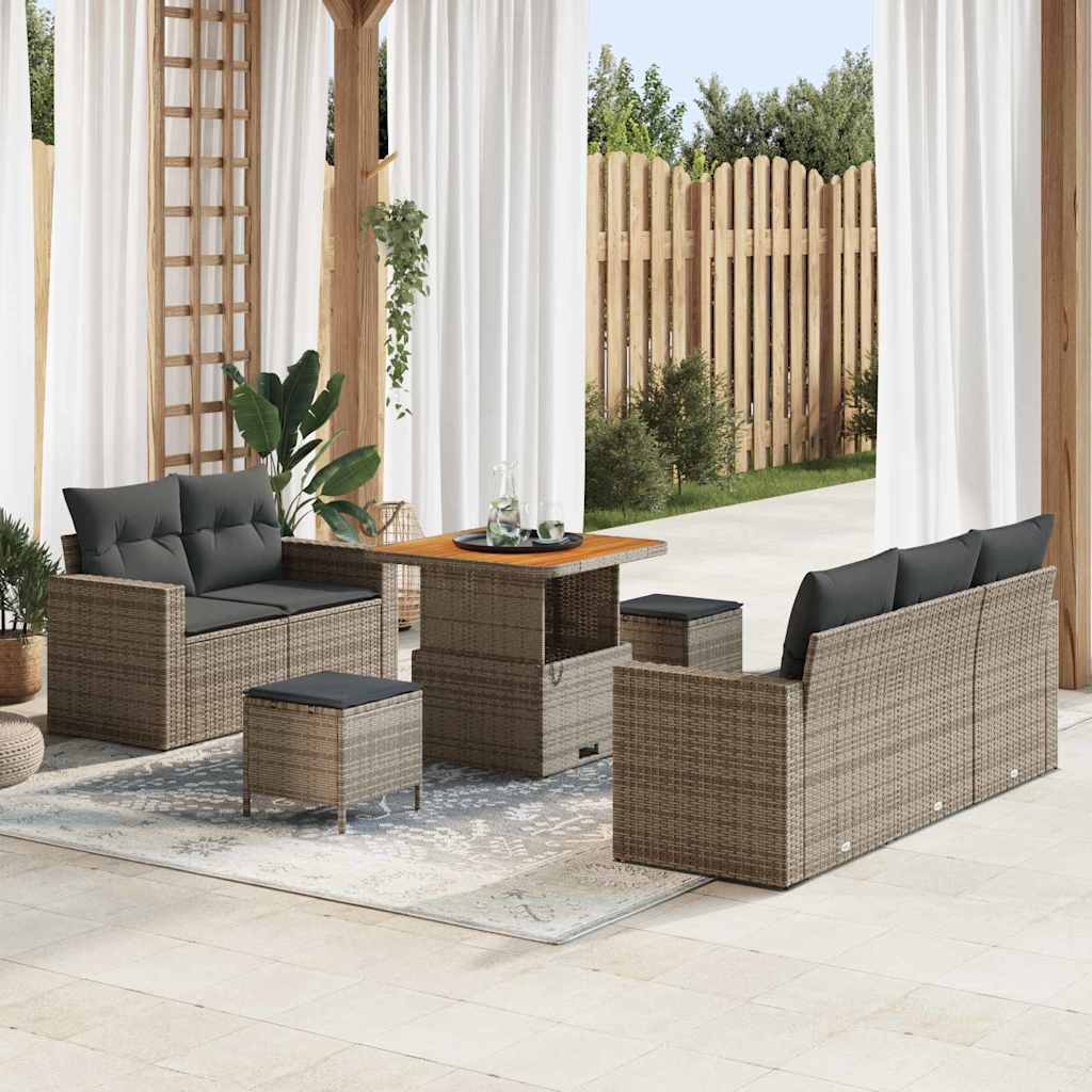 vidaXL Conjunto de sofá de jardín con cojín 8 pcs Gris ratán sintético