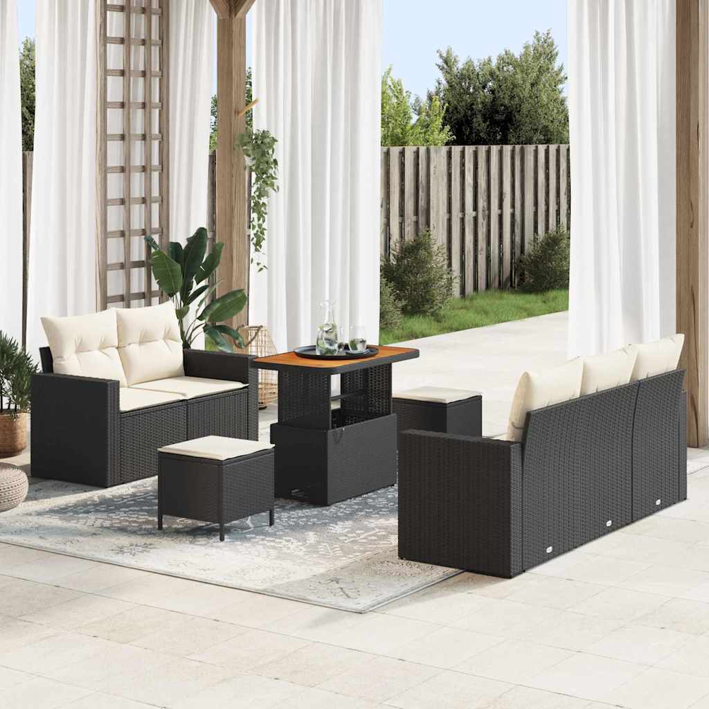 vidaXL Conjunto de sofá de jardín 8 pcs Negro ratán sintético