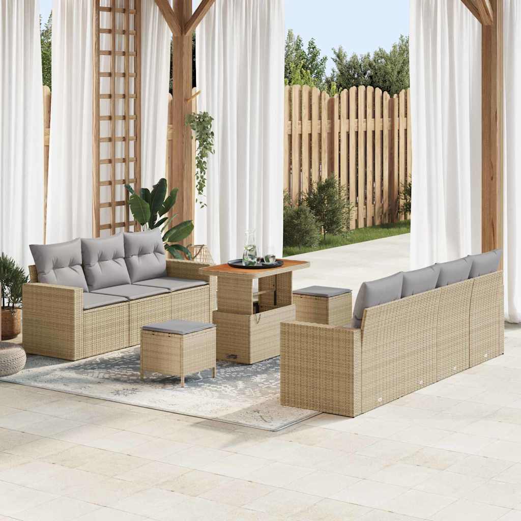vidaXL Conjunto de sofá de jardín 10 uds. Beige ratán sintético
