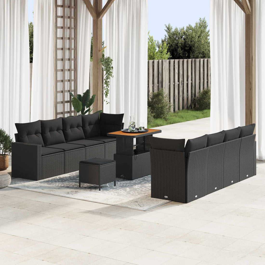 vidaXL Conjunto de sofás de jardín 11 uds. Negro ratán sintético