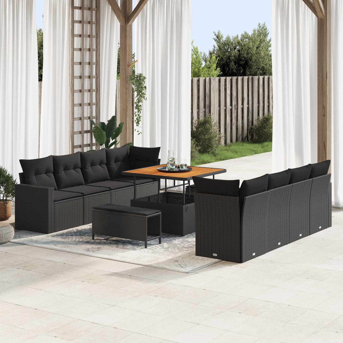 vidaXL Conjunto de sofás de jardín 11 uds. Negro ratán sintético