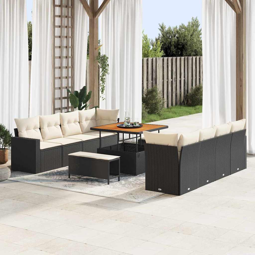 vidaXL Conjunto de sofás de jardín 11 uds. Negro ratán sintético