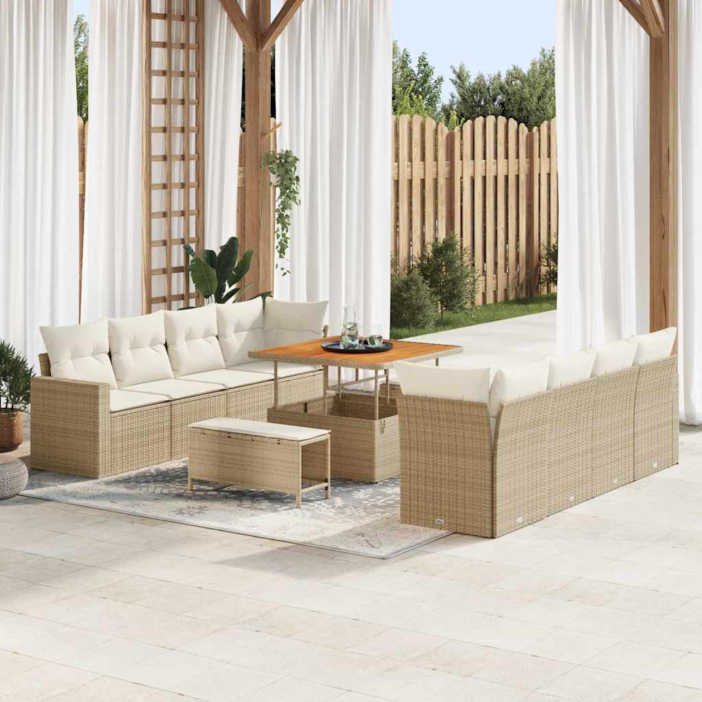 vidaXL Conjunto de sofás de jardín 11 uds. Beige ratán sintético