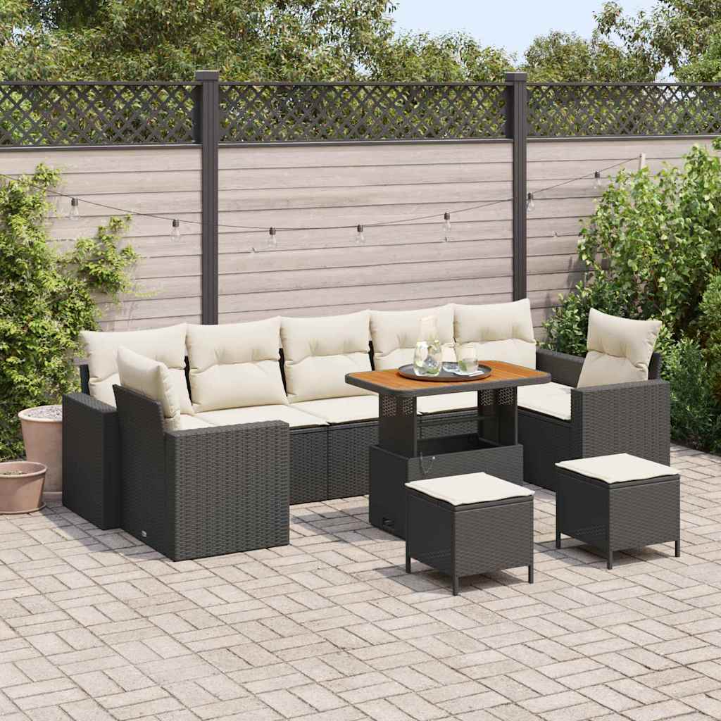 vidaXL Conjunto de sofás de jardín 10 uds. Negro ratán sintético
