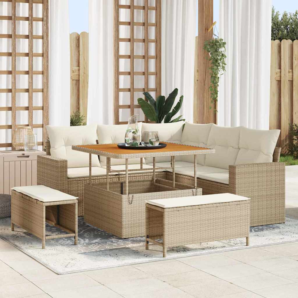 vidaXL Conjunto de sofás de jardín 8 uds. Beige ratán sintético