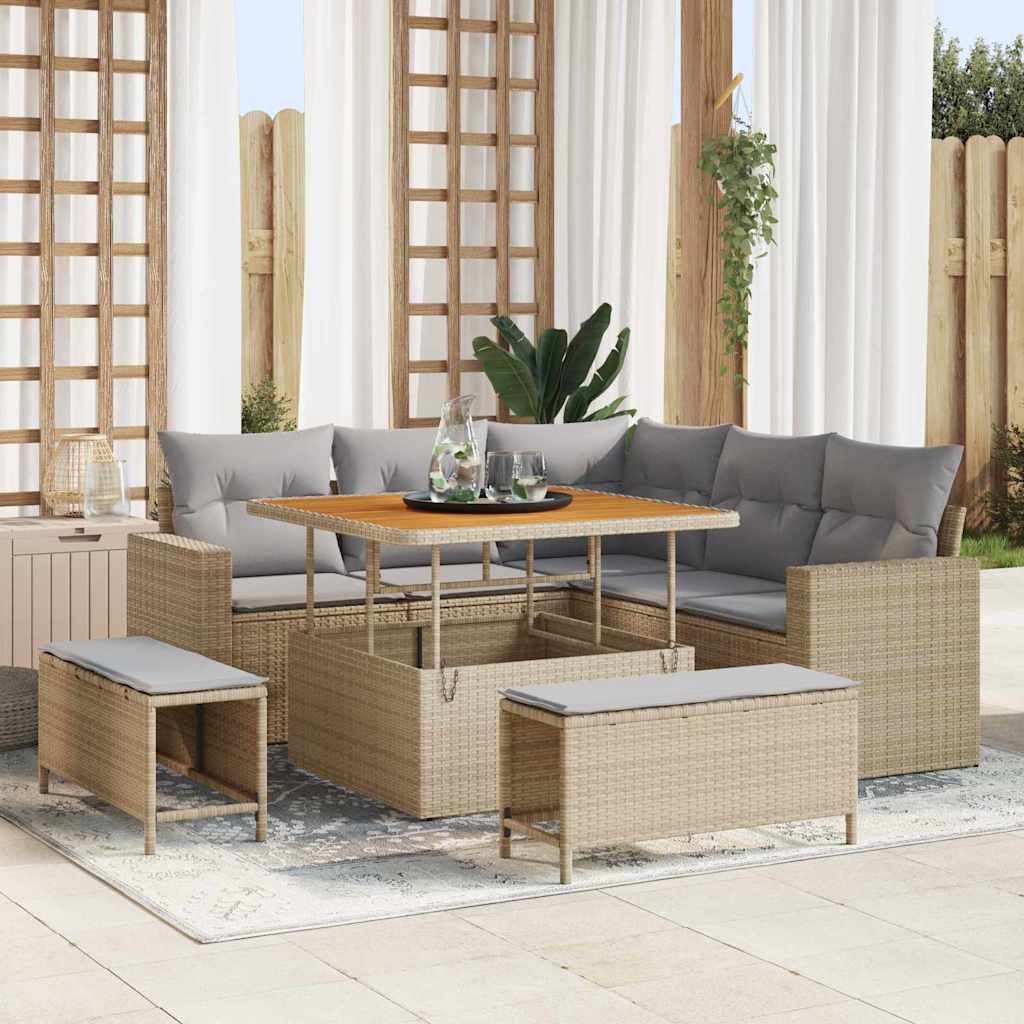 vidaXL Conjunto de sofás de jardín 8 uds. Beige ratán sintético