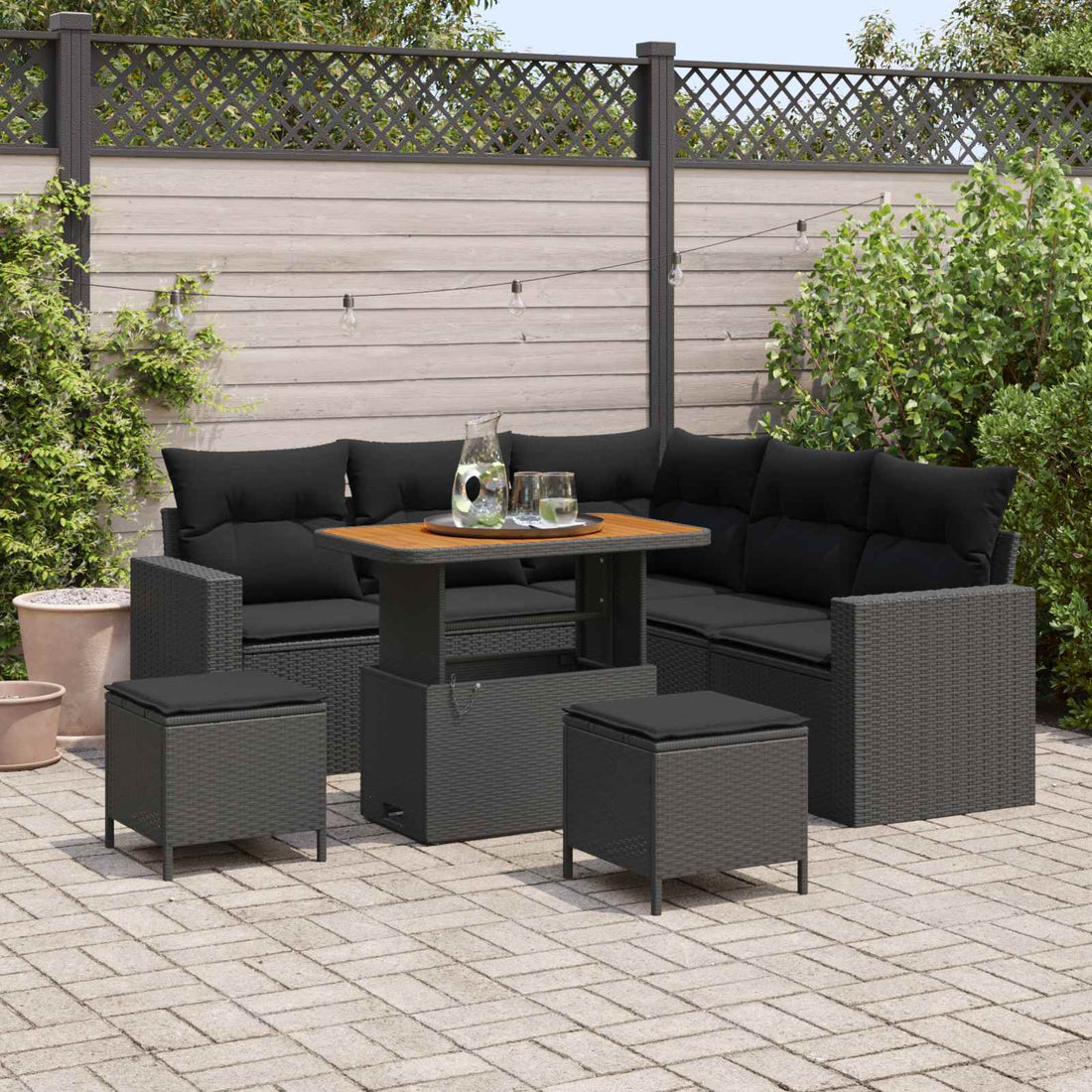 vidaXL Conjunto de sofás de jardín 8 uds. Negro ratán sintético