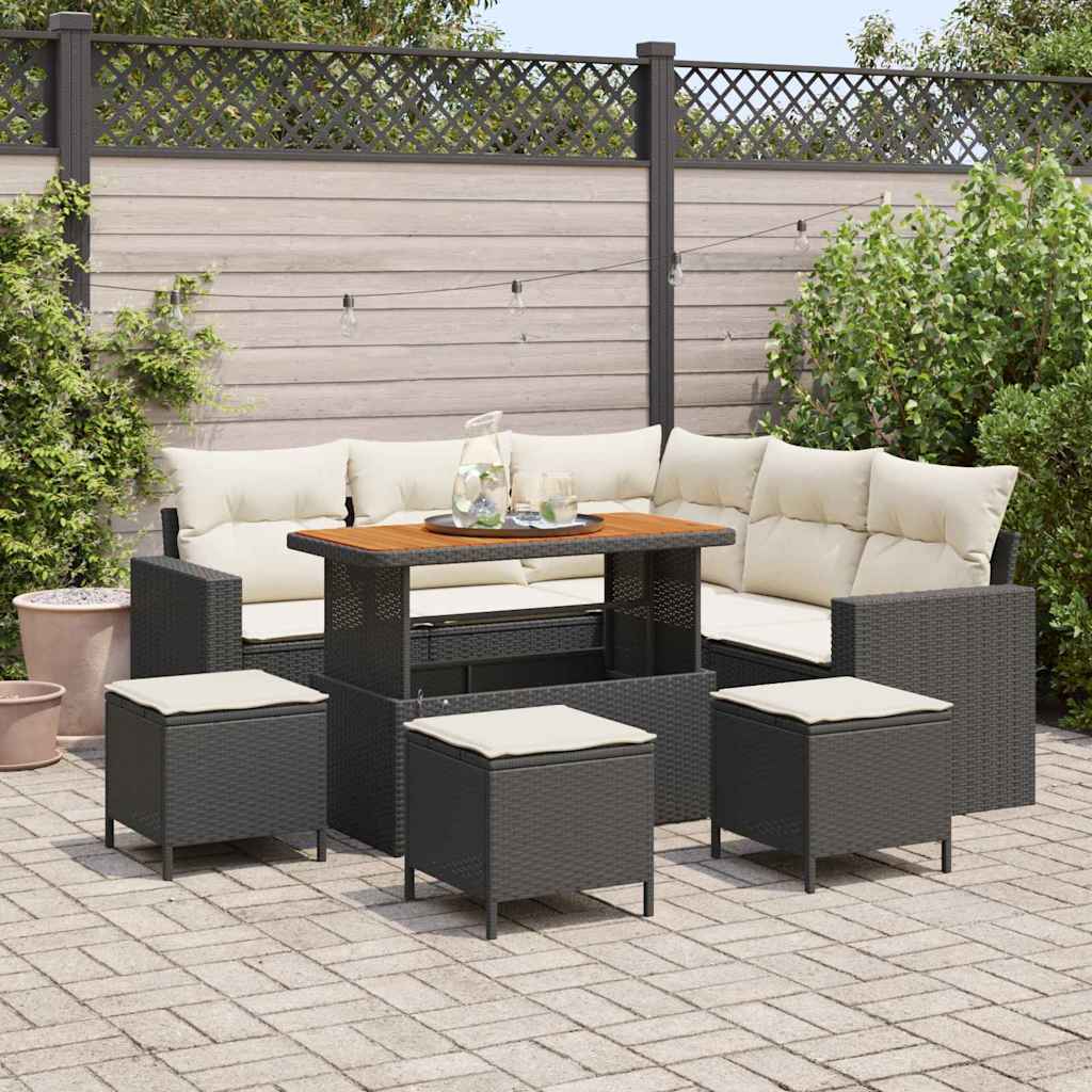 vidaXL Conjunto de sofás de jardín 9 uds. Negro ratán sintético
